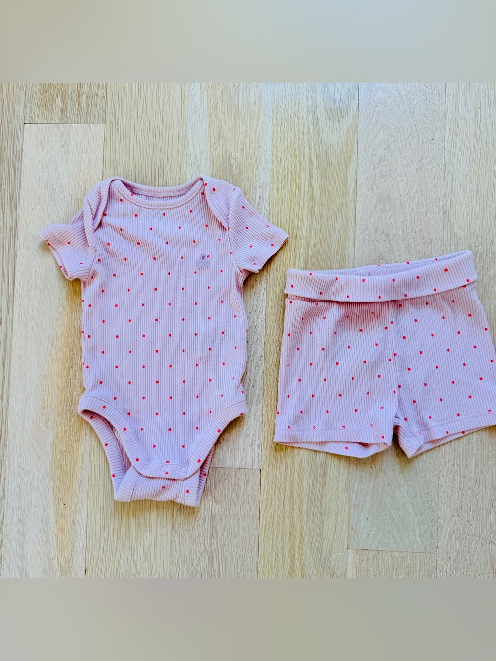 Baby Gap Grow-With-Me Tiny Rib Outfit Set Pink Heart - 6-12 Months